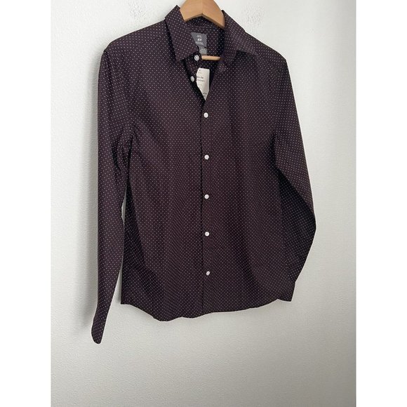 NEW H&M Burgundy purple Button Front SLIM FIT Long Sleeve Mens DRESS Shirt M - Picture 1 of 7